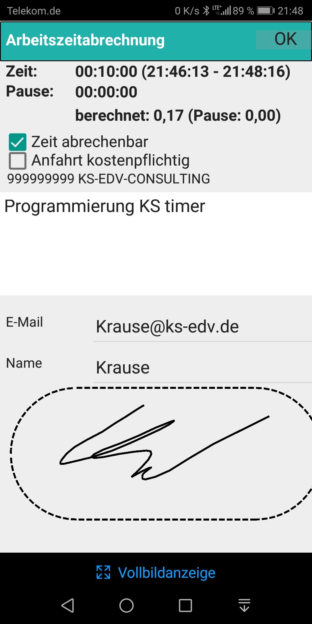 KS®.timer App - Endabrechnung width=